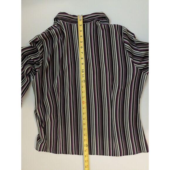 Dressbarn XL Striped Button-Down Blouse - Purple Black White - 90s/Y2K Era - Picture 4 of 8